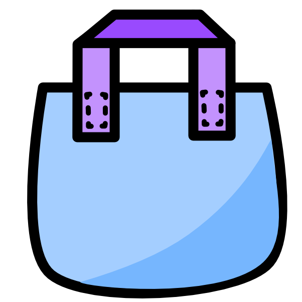 A blue bag with a purple handle and black line art.